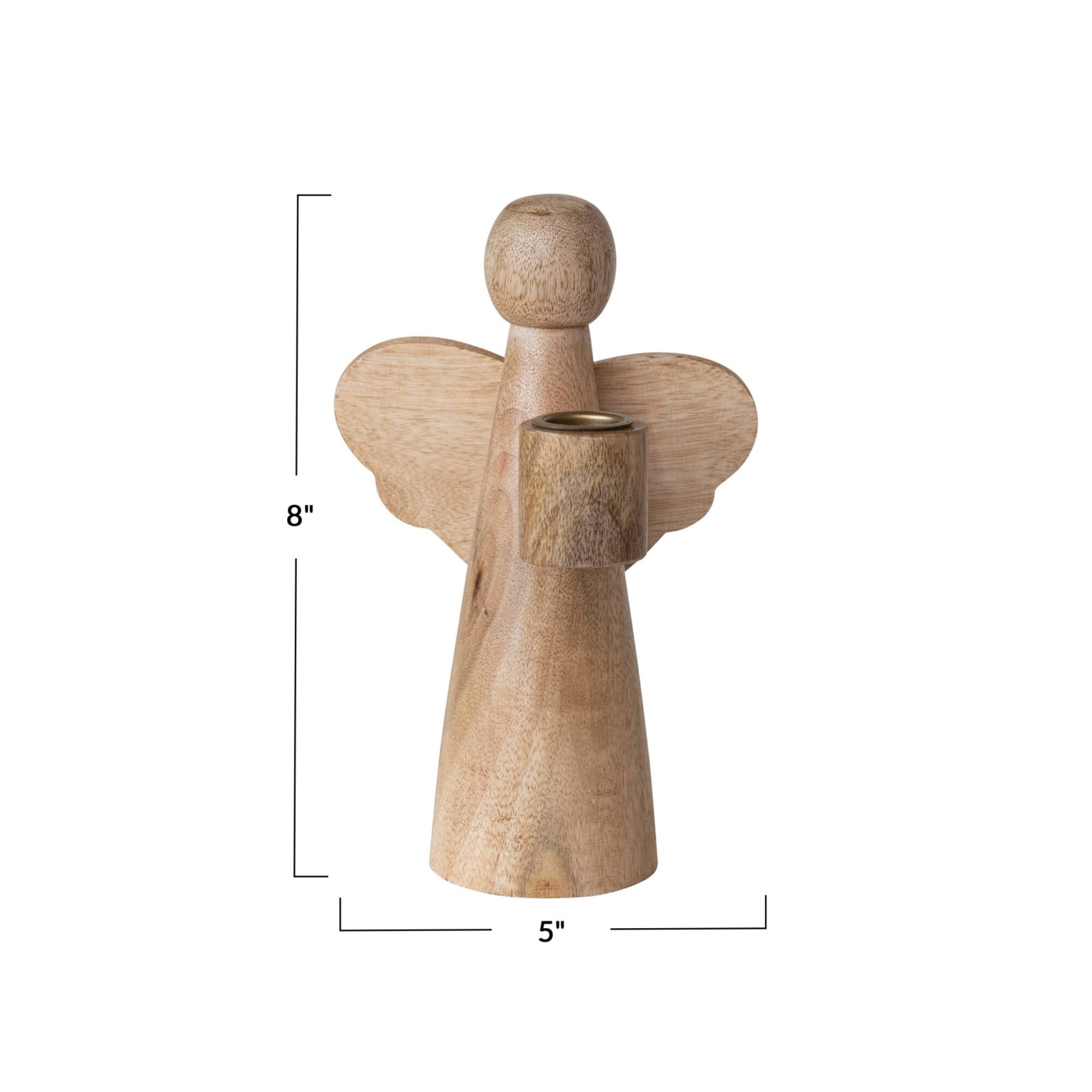 Hello Honey® 8" Natural Mango Wood Angel Taper Candle Holder